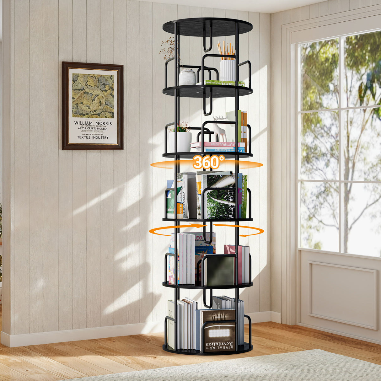Rotating Bookshelf Tower 5 Tier Spinning 360 Degree Revolving Storage Shelf