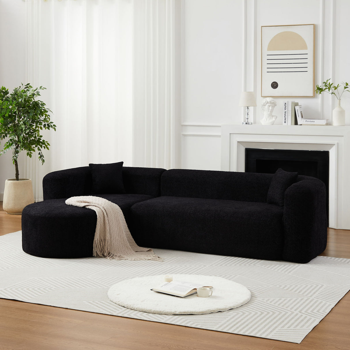 L - Shape Boneless Cloud Couch With 2 Throw Pillows For Living Room