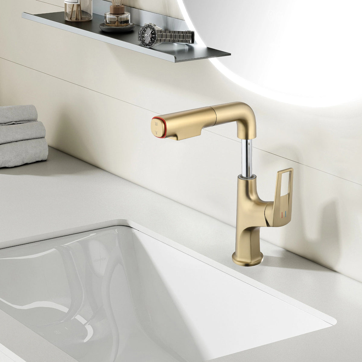 Pull Down Vessel Faucet With Lift Spout & Dual Spray Modes