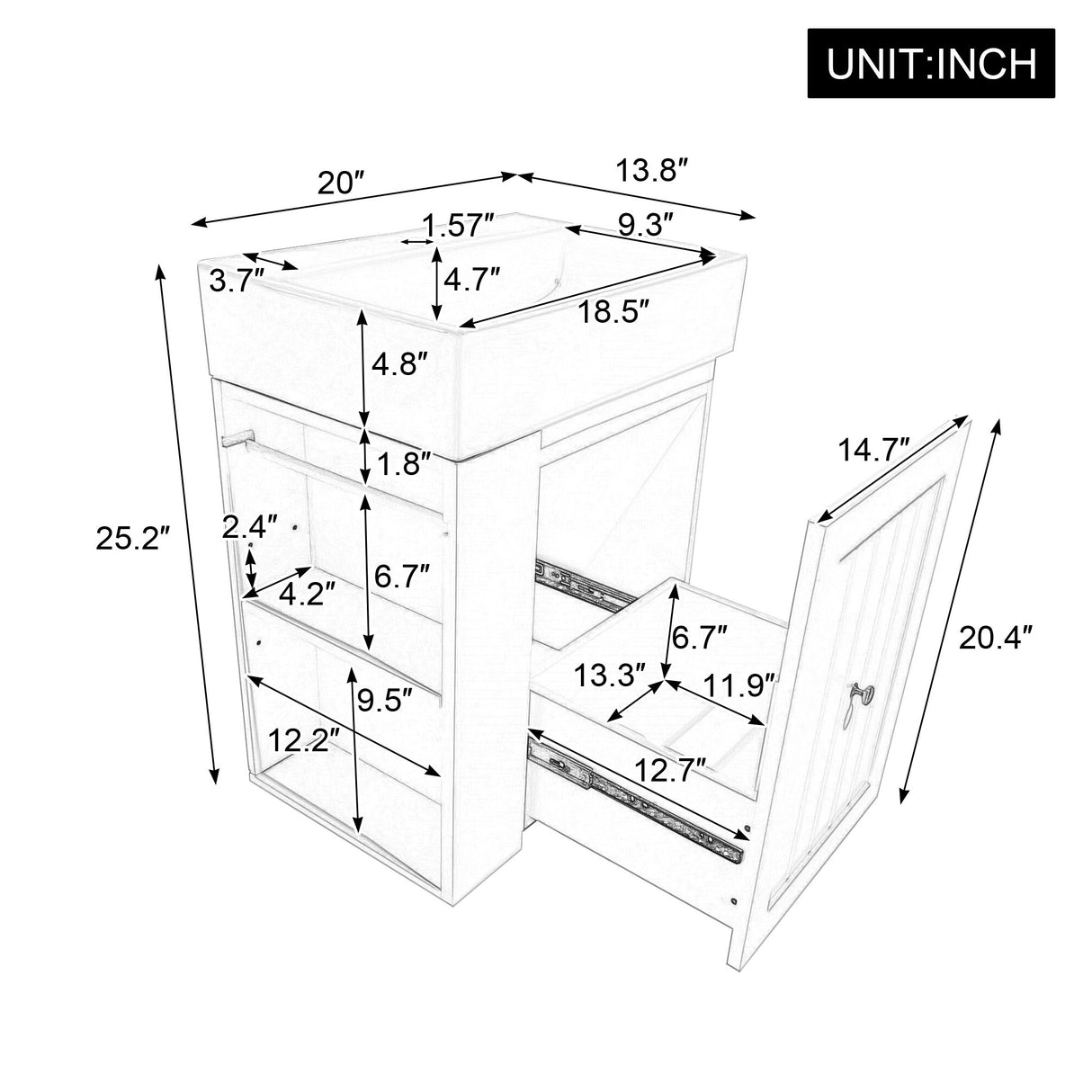 Modern Bathroom Vanity With Sink, Storage Cabinet, Drawer & Side Shelf