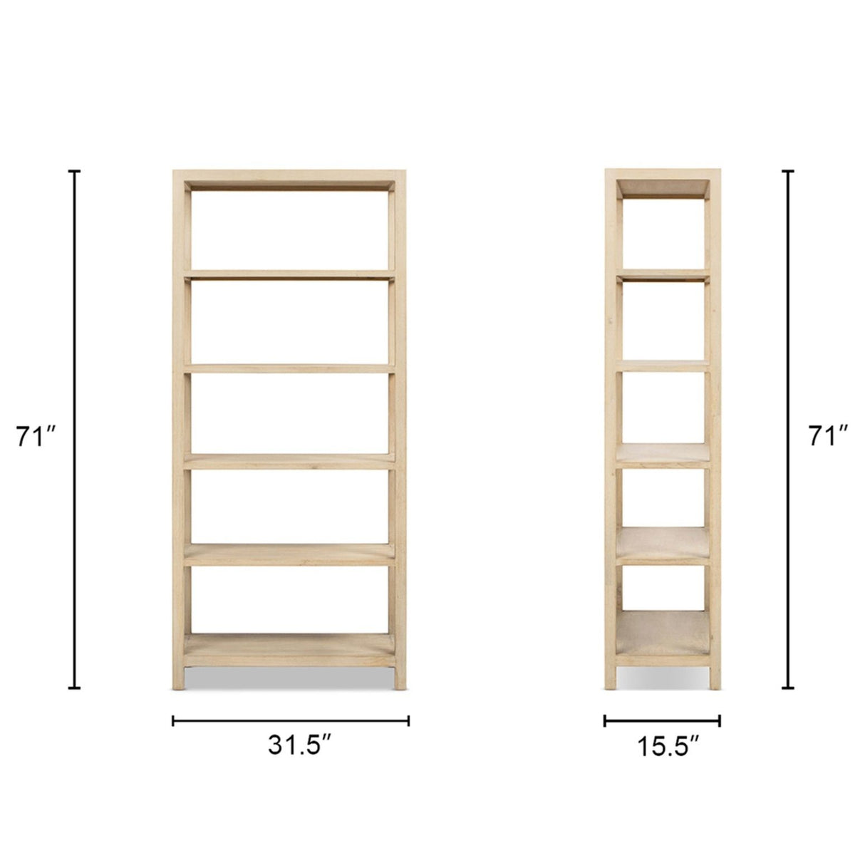 Ellis - 5 Shelf Open Frame Bookcase - Natural