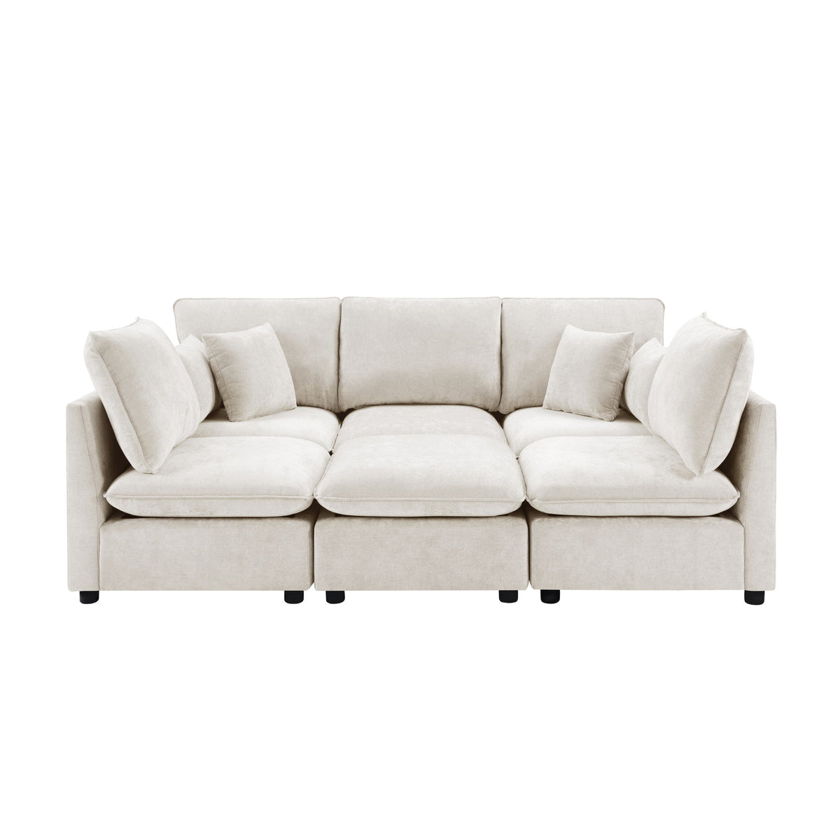 Sectional Modular Sofa, U-Shaped With Movable Ottoman, Storage Armrests And USB Ports - Beige