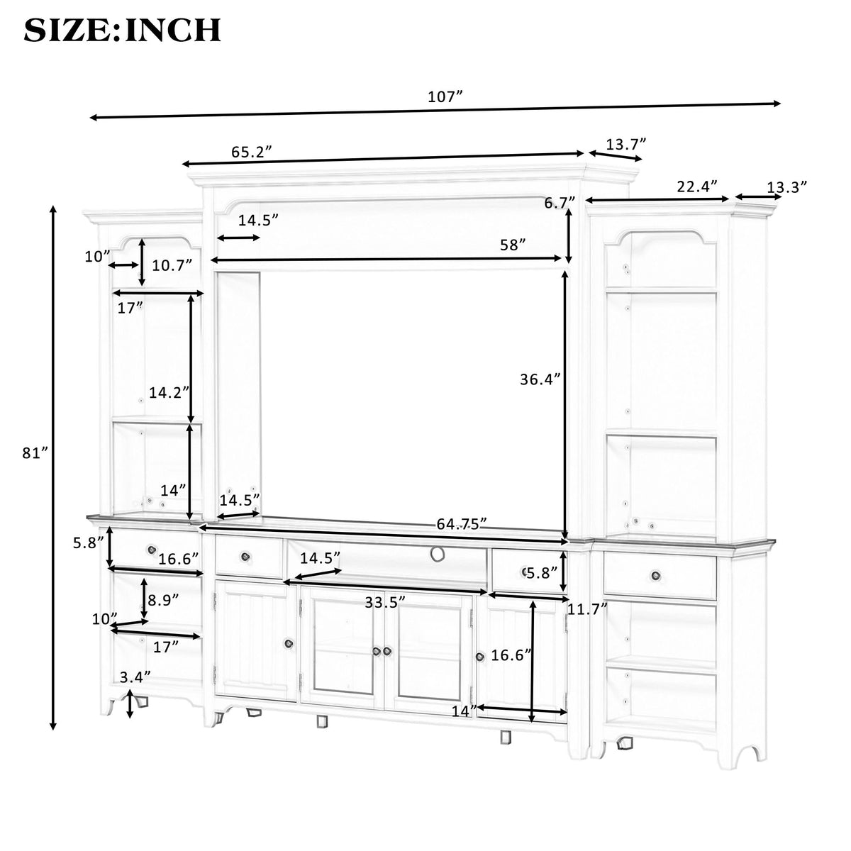Extra Large TV Stand, Entertainment Center With Storage Cabinets