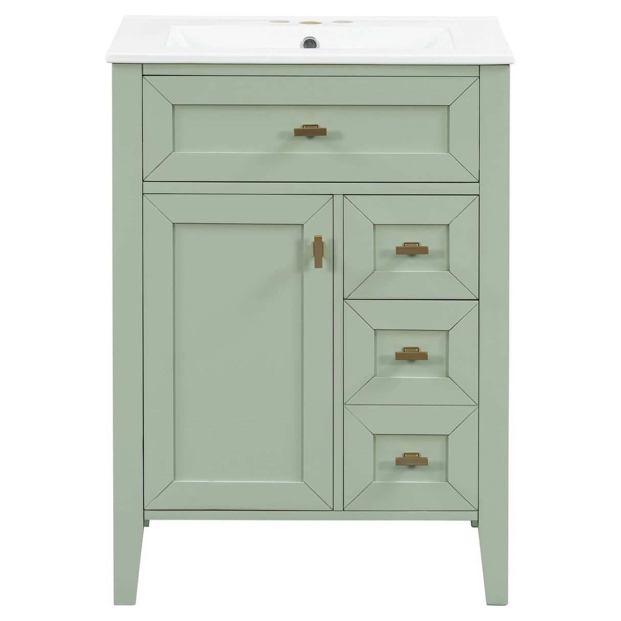 Bathroom Vanity With Sink, 3 Drawers & Cabinet With 2 Tier Door Storage Rack, Soft Close Doors & Drawers