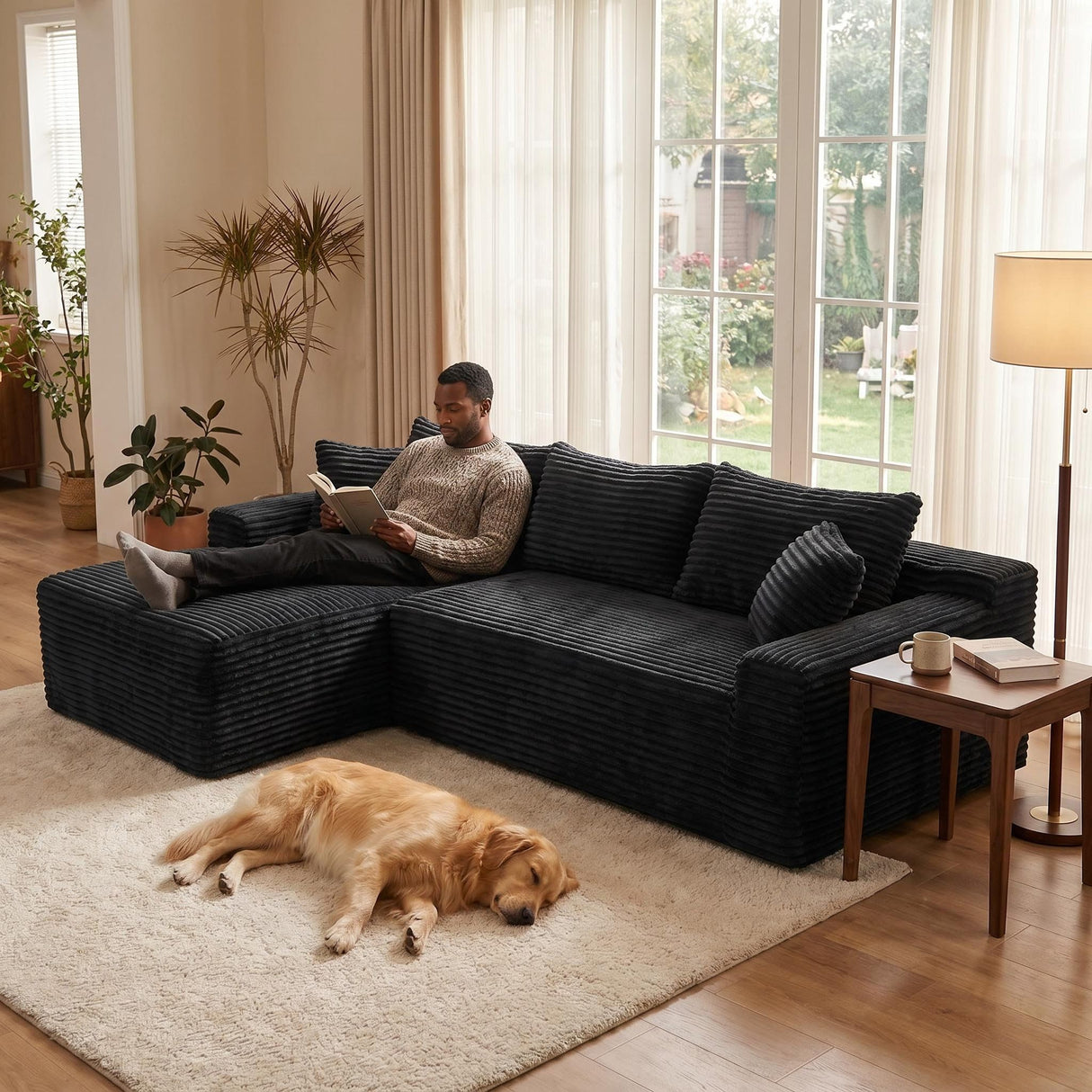 Cloud Modular Sectional Sofa Couch With L-Shape Chaise, Upholstered Couches For Living Room - Black
