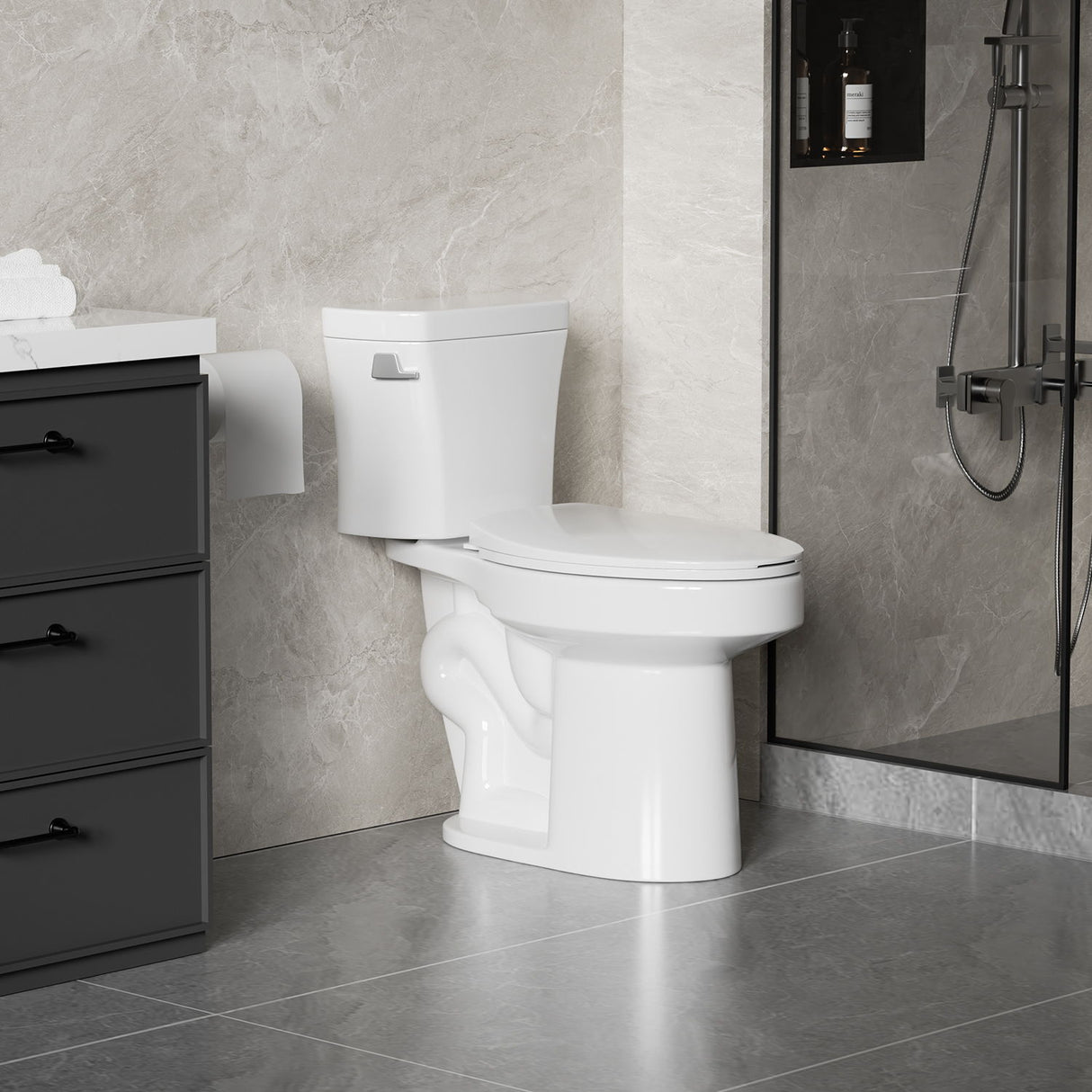 Gloss 2 Piece Toilet With 1.28 Gpf Tornado Flush, Rimless Bowl, Soft Closing Seat - Gloss White