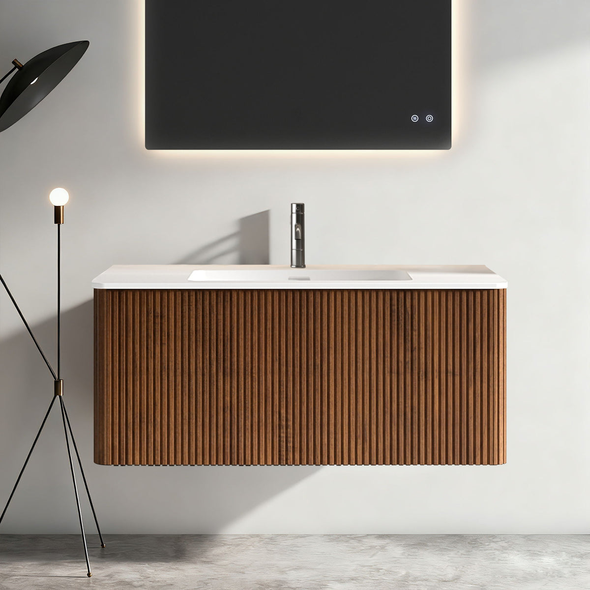 Etna - Striped Bathroom Vanity With Ceramic Sink, Wall Mounted Floating Bathroom Vanity For Modern Bathroom