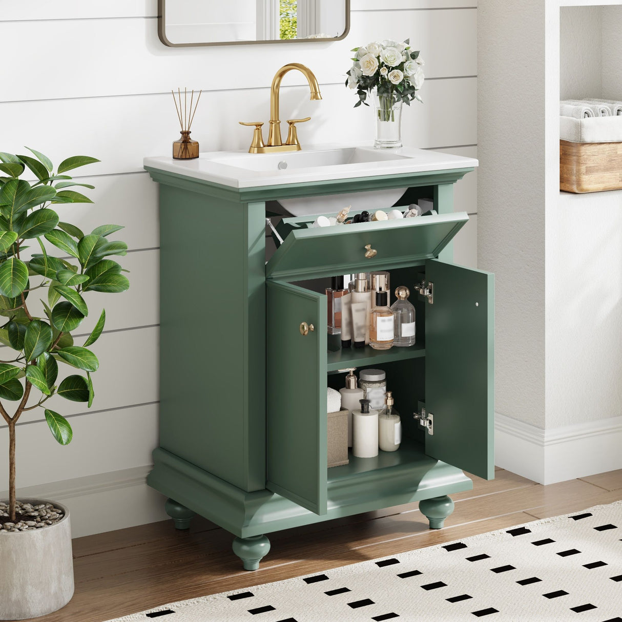 Modern Bathroom Vanity With Tip-Out Drawer And Soft-Close Hinges