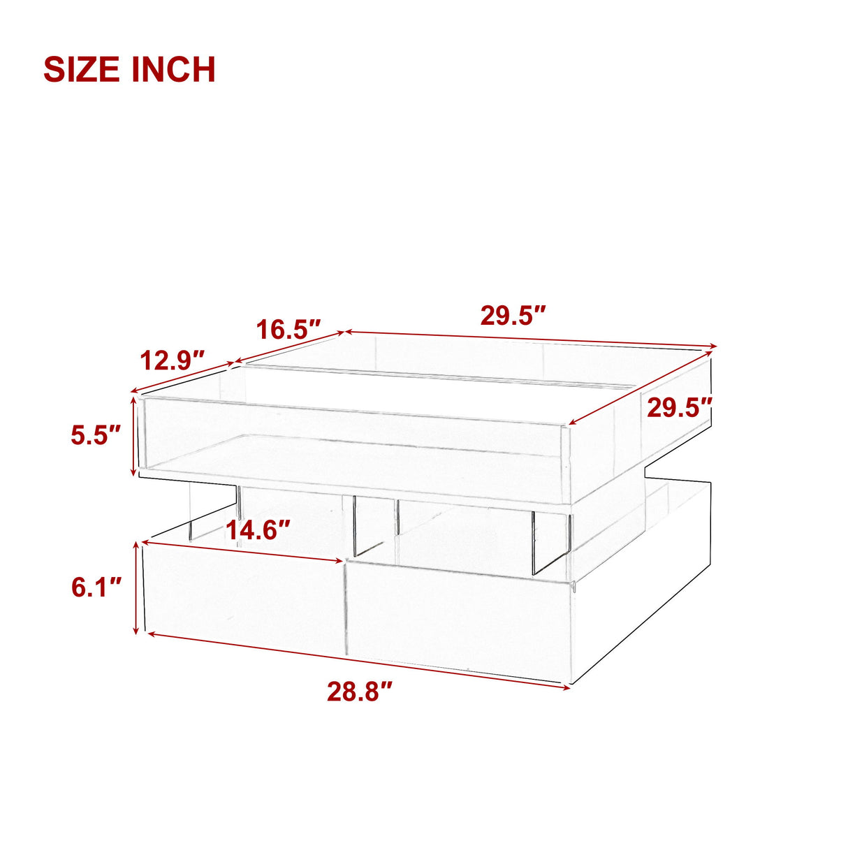 Lift Top Coffee Table With 2 Drawers, Hidden Space And LED Lights For Living Room