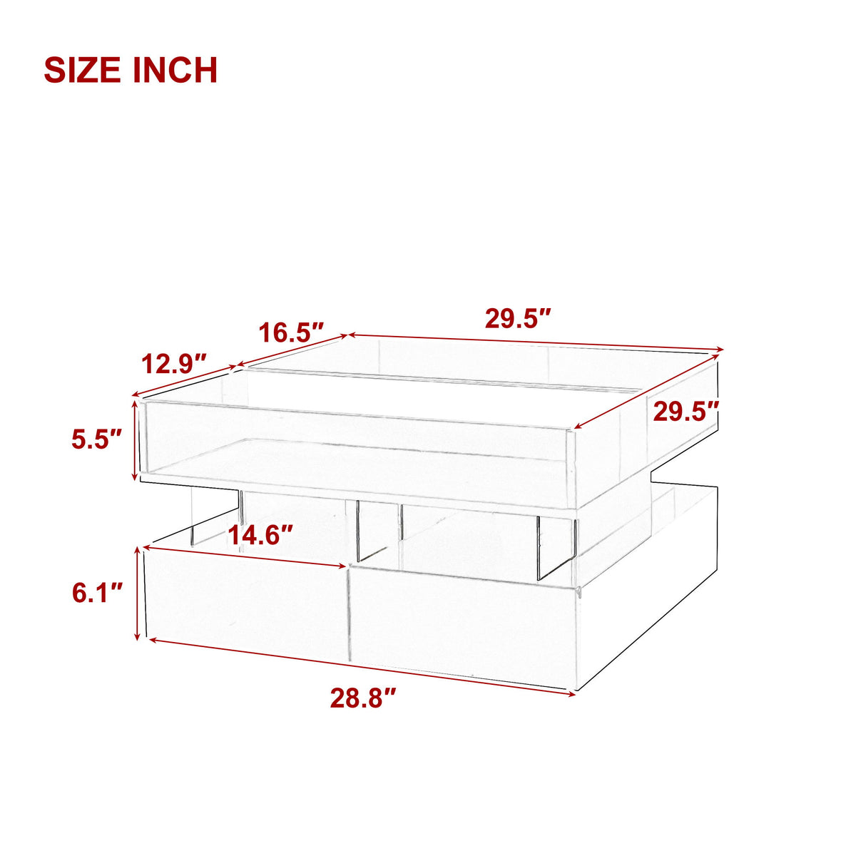 Lift Top Coffee Table With 2 Drawers, Hidden Space And LED Lights For Living Room