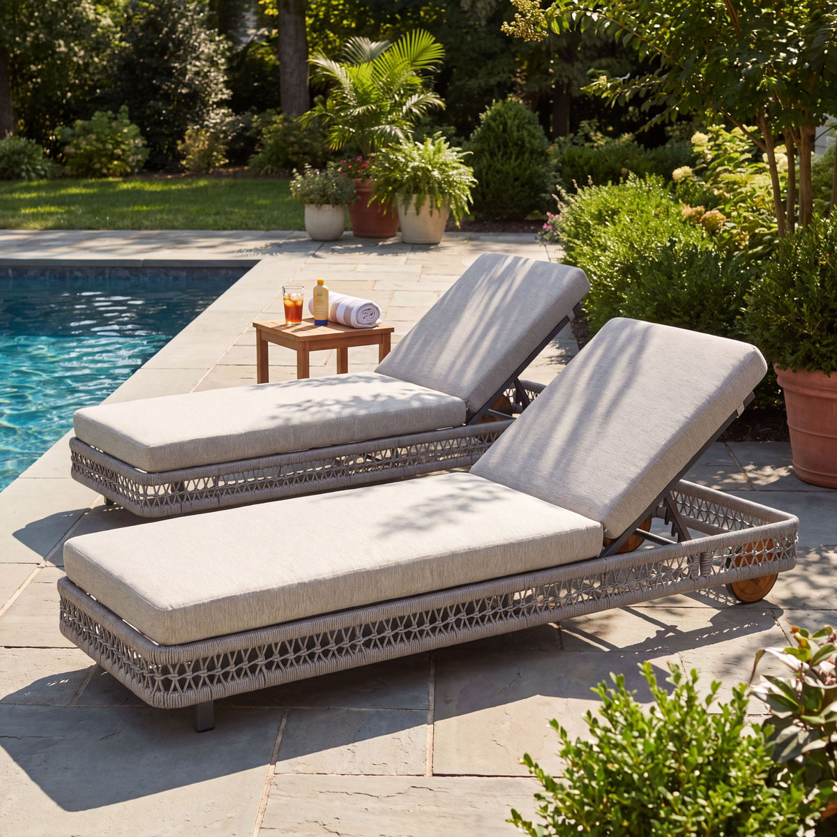 Outdoor Chaise Lounge & Wheels, 5 Position Adjustable Backrest