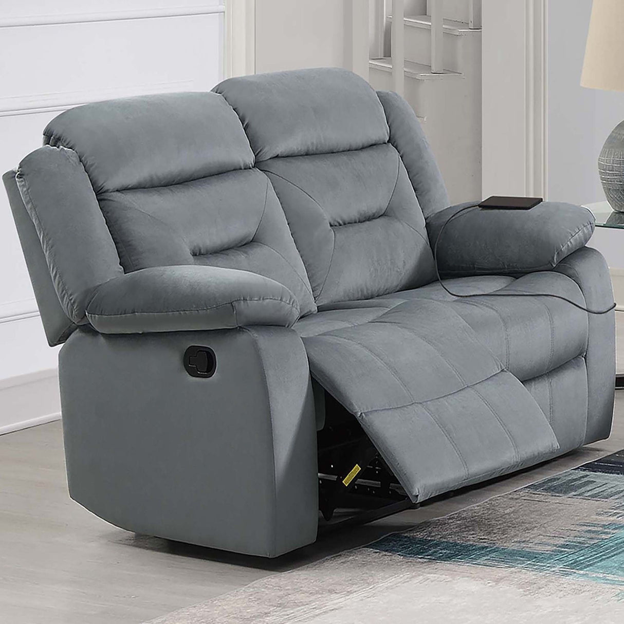 Modern Loveseat With Pillow Arms, Plush Backrest, Horizontal Tufting, USB Port