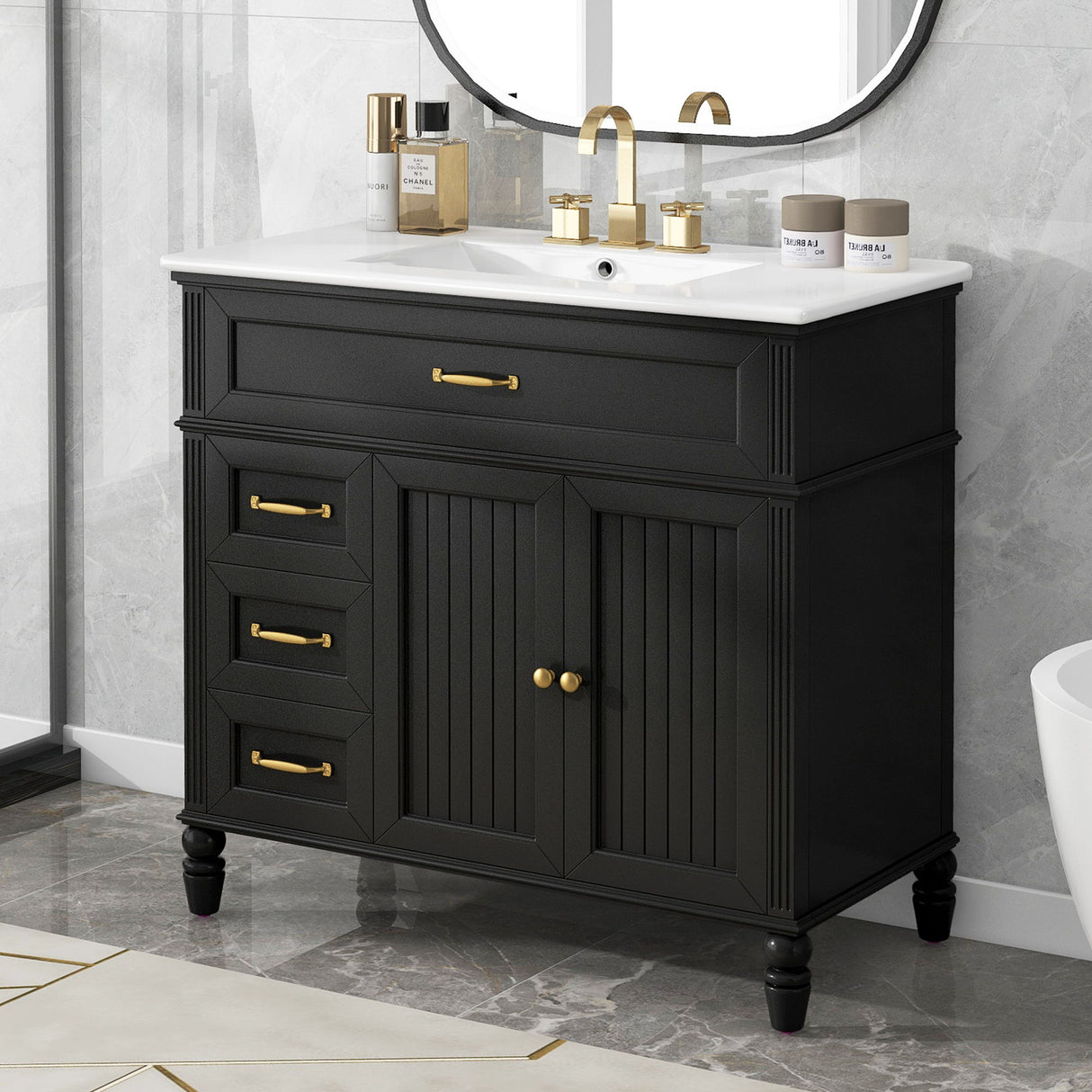 Bathroom Vanity With Sink, 2 Doors 2 Drawers, Freestanding Design