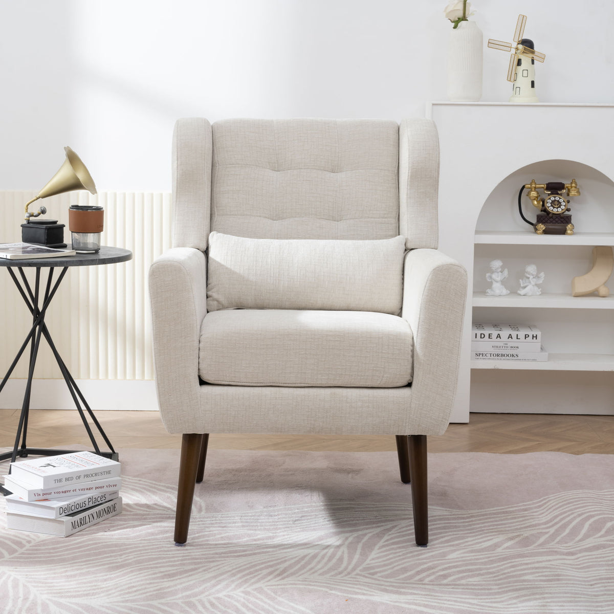 Modern Accent Chair Upholstered Foam Filled Living Room Chairs Comfy Reading Chair Mid-Century Modern Chair With Fabric Lounge Arm Chairs Armchair For Living Room Bedroom