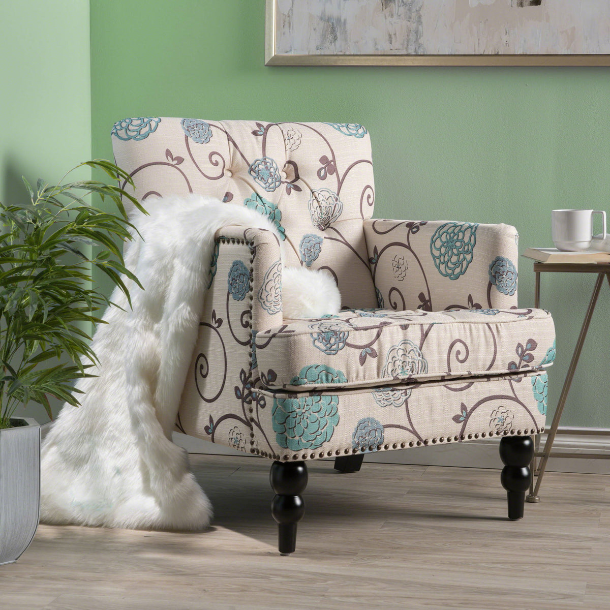 Vitality - Club Chair With Button Tufted Diamond Stitching And Turned Legs