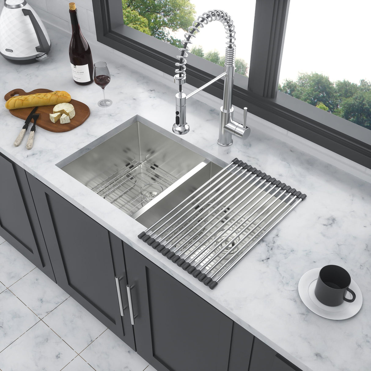 16 Gauge Undermount Double Bowl Kitchen Sink With 9" Deep Bowls - Brushed Nickel