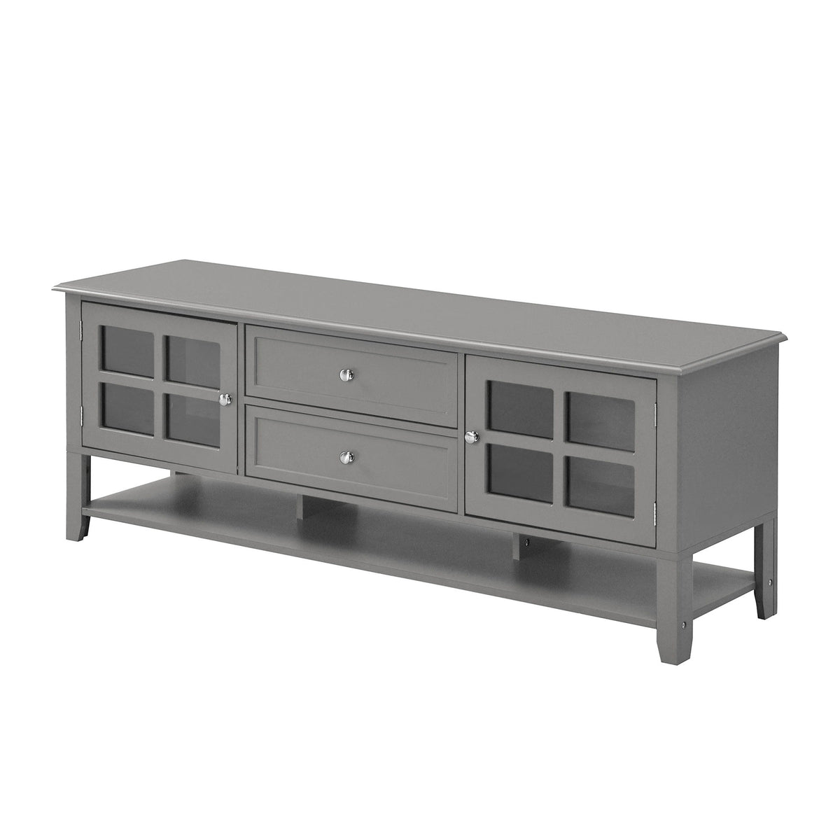 TV Stand For TVs Up To 60", Entertainment Center With Dual Drawers And Hidden Storage, Cabinet With Soft Closing Doors - Gray