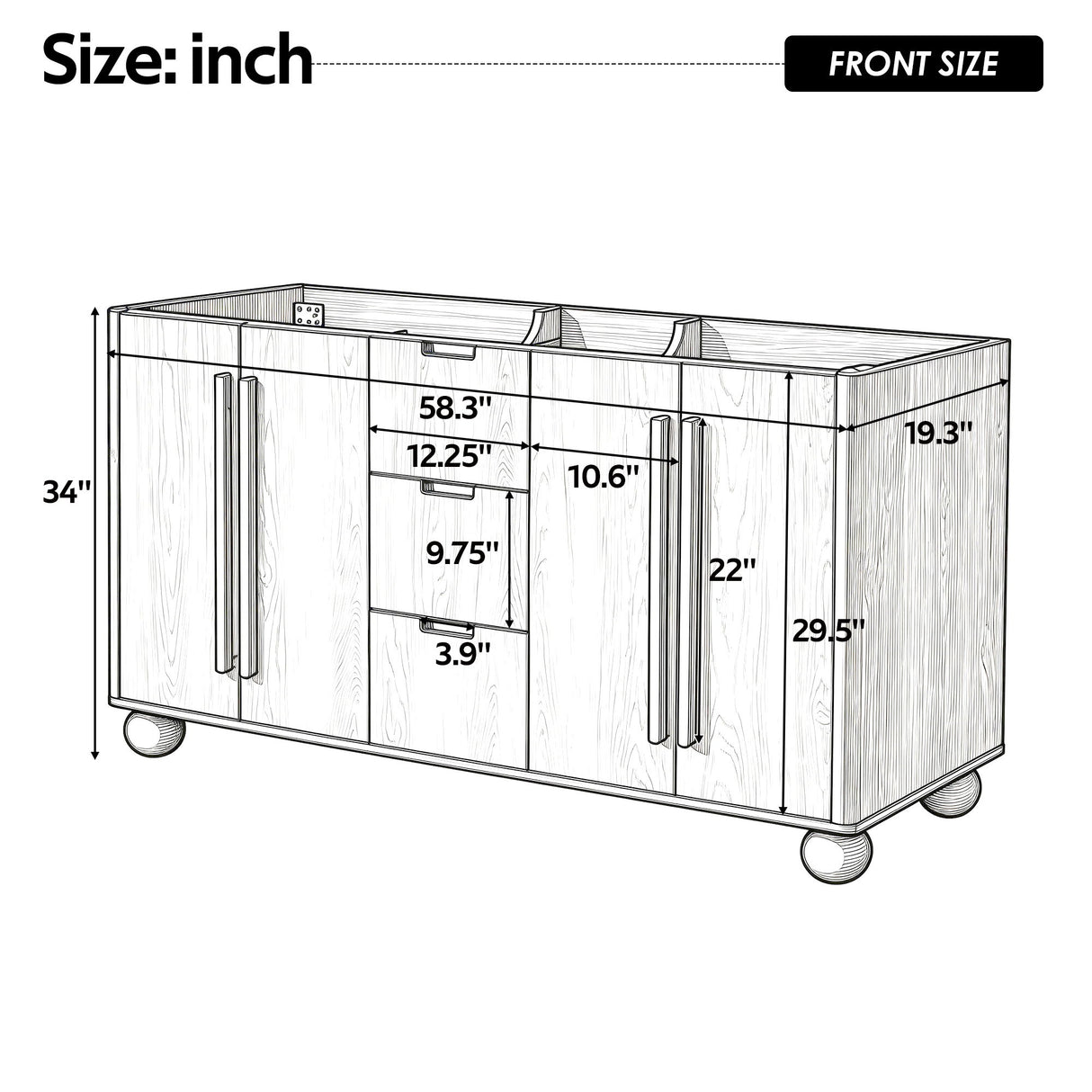 Bathroom Vanity Cabinet Only, 3 Drawers 4 Doors, Soft Close, Adjustable Shelf - Wood