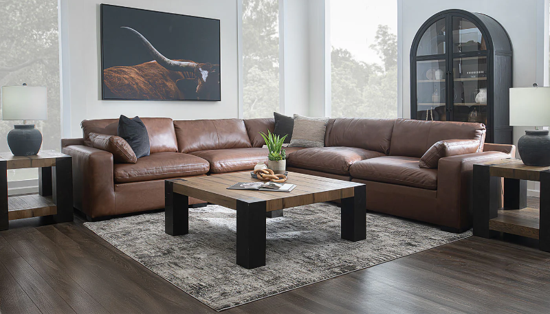 City Limits II 5-Piece Brown Leather Sectional - ARCDSCLx2+RACDSCL+LACDSCL+WEDSCL
