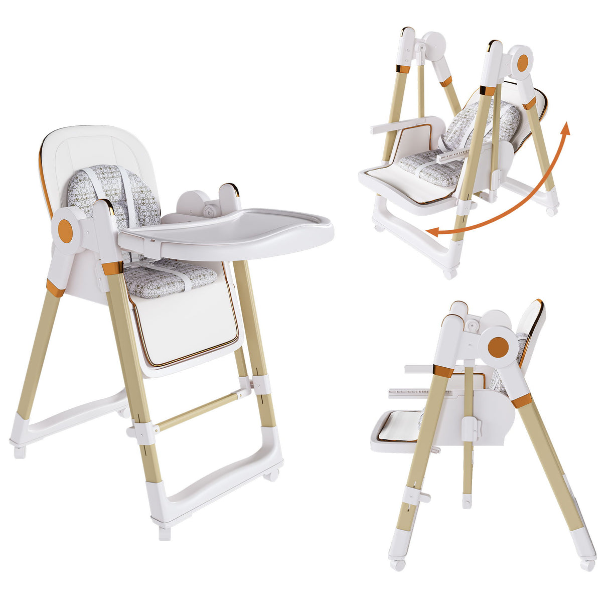 Convertible Baby High Chair To Rocker With 5 Point Harness
