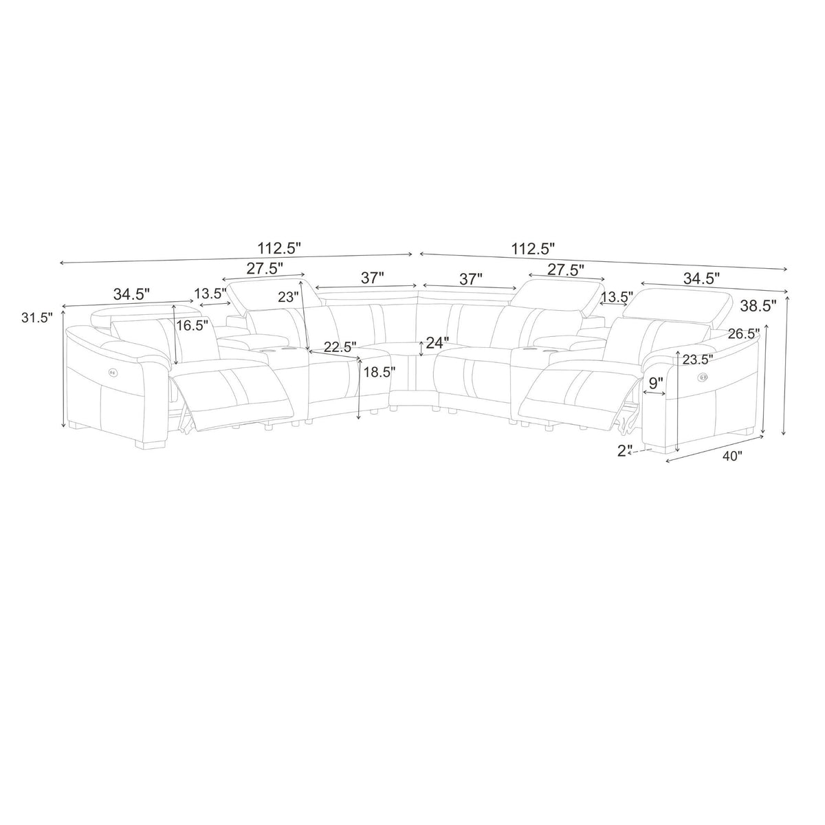 Modular Sectional & Recliner Seat And Adjustable Headrest