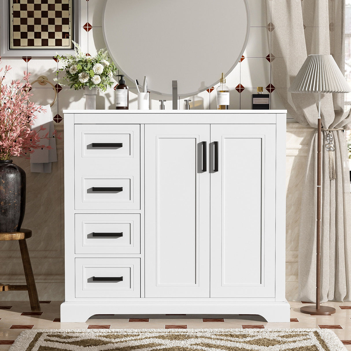 Bathroom Vanity With Sink, Soft Close Doors, Adjustable Shelf & 3 Drawers