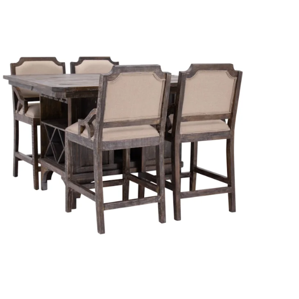 Camry Barnwood Pub Table & 4 Barstools - PUB48BW+PUB48BWB+BARBBWx4