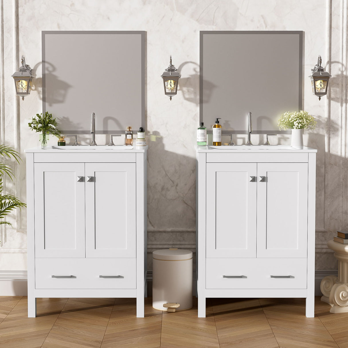 Bathroom Vanity With Integrated Undermount Ceramic Sink, 2 Doors And 1 Drawer, Soft Close Hinges