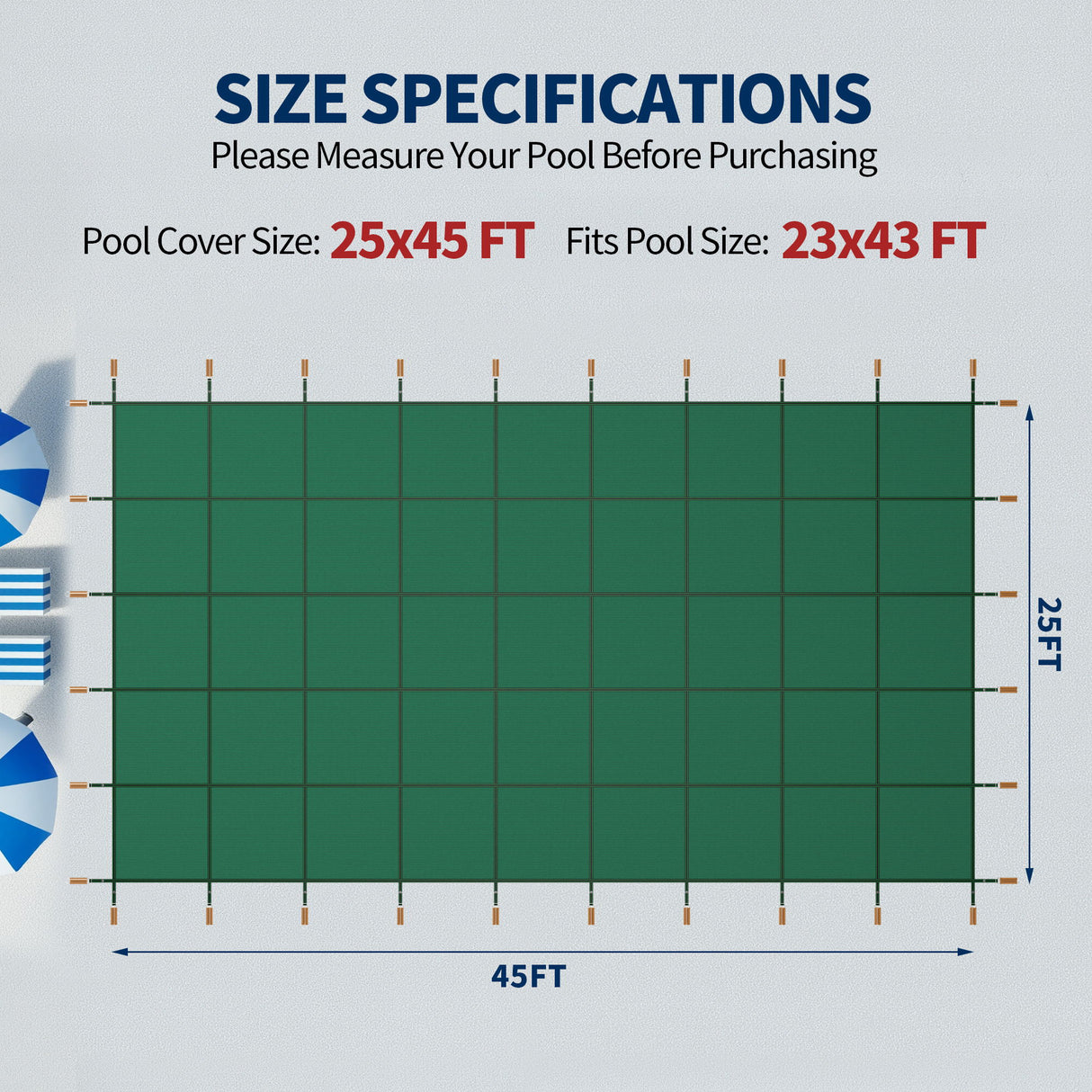 Swimming Pool Safety Cover For Rectangular Underground Pools - Green