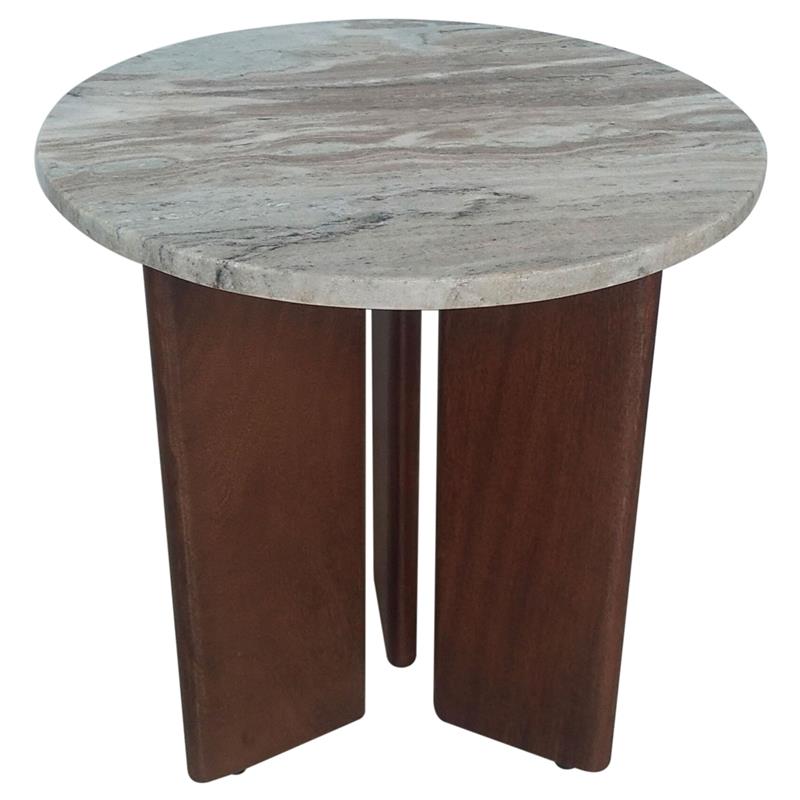 Jenna Round Marble Top Mango Wood Side End Table Brown - 706167