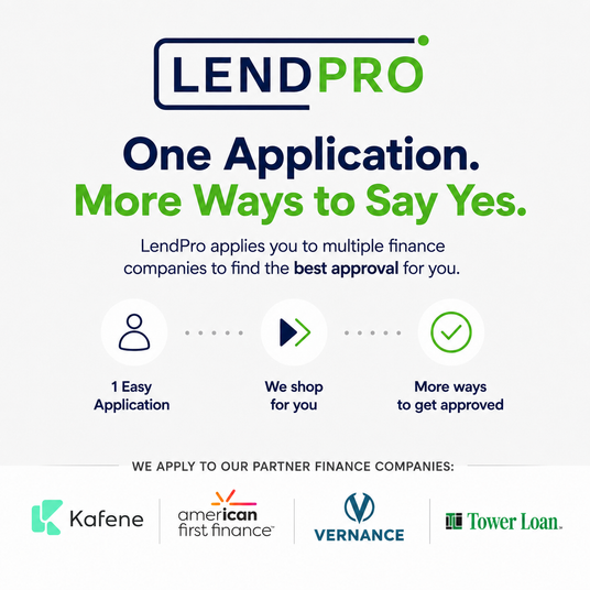 Promotional graphic for LendPro with the headline 'One Application. More Ways to Say Yes.
