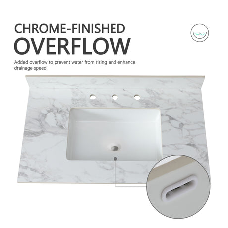 Elegant Sintered Stone Bathroom Vanity Top With Rectangular Undermount Ceramic Sink