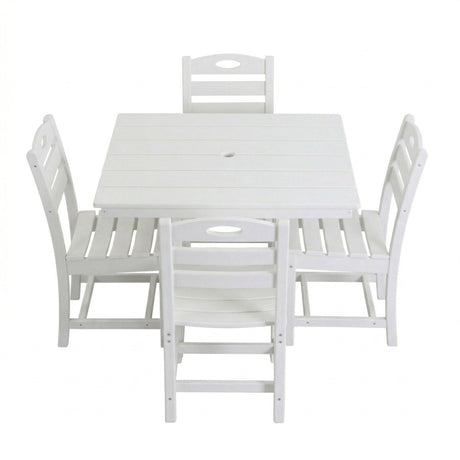 Outdoor Patio Dining Set, Square Table With Umbrella Hole And Armless Chairs