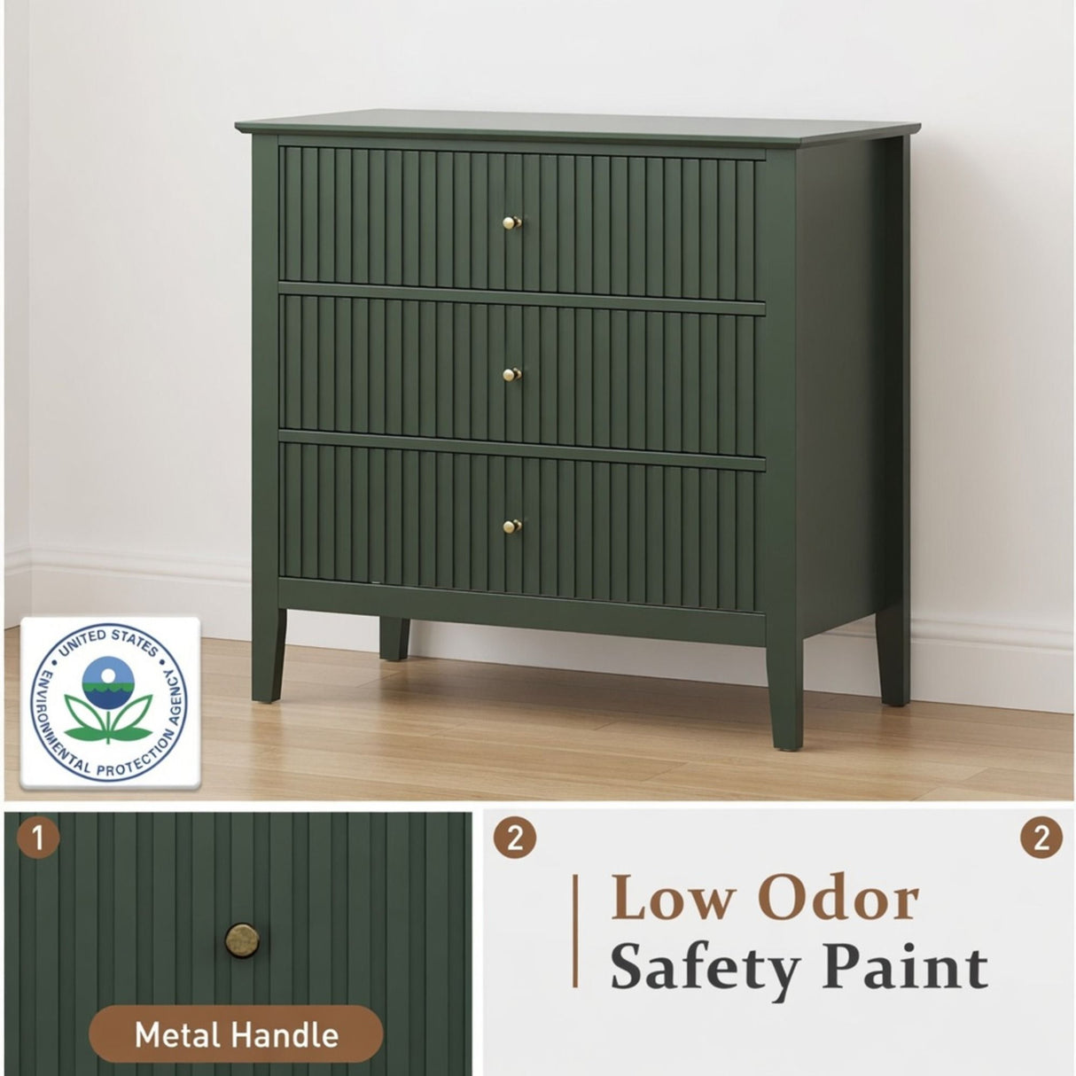 Fluted 3 Drawer Nightstand With Soft Close Slides