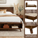 Queen Size Platform Bed Frame With Footboard Storage - Walnut
