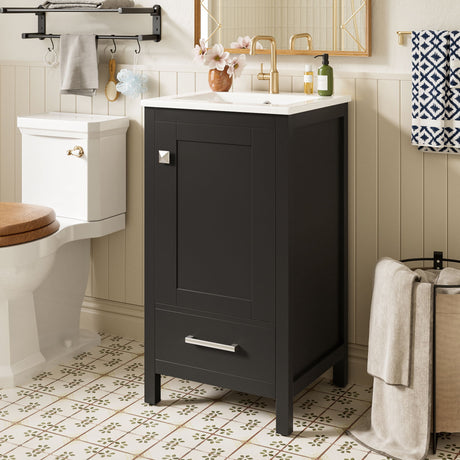 Bathroom Vanity With Ceramic Sink, Soft Close Drawers, Door Organizer, Divider Drawer, Adjustable Foot Pads