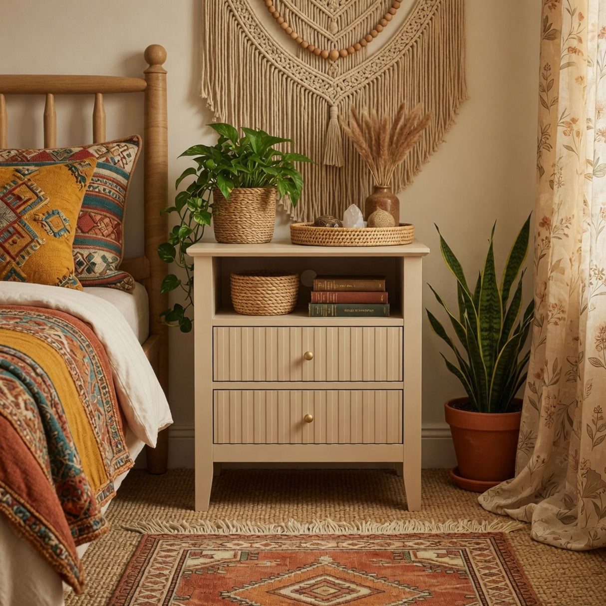 Fluted Nightstand With 2 Drawers