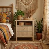 Fluted Nightstand With 2 Drawers