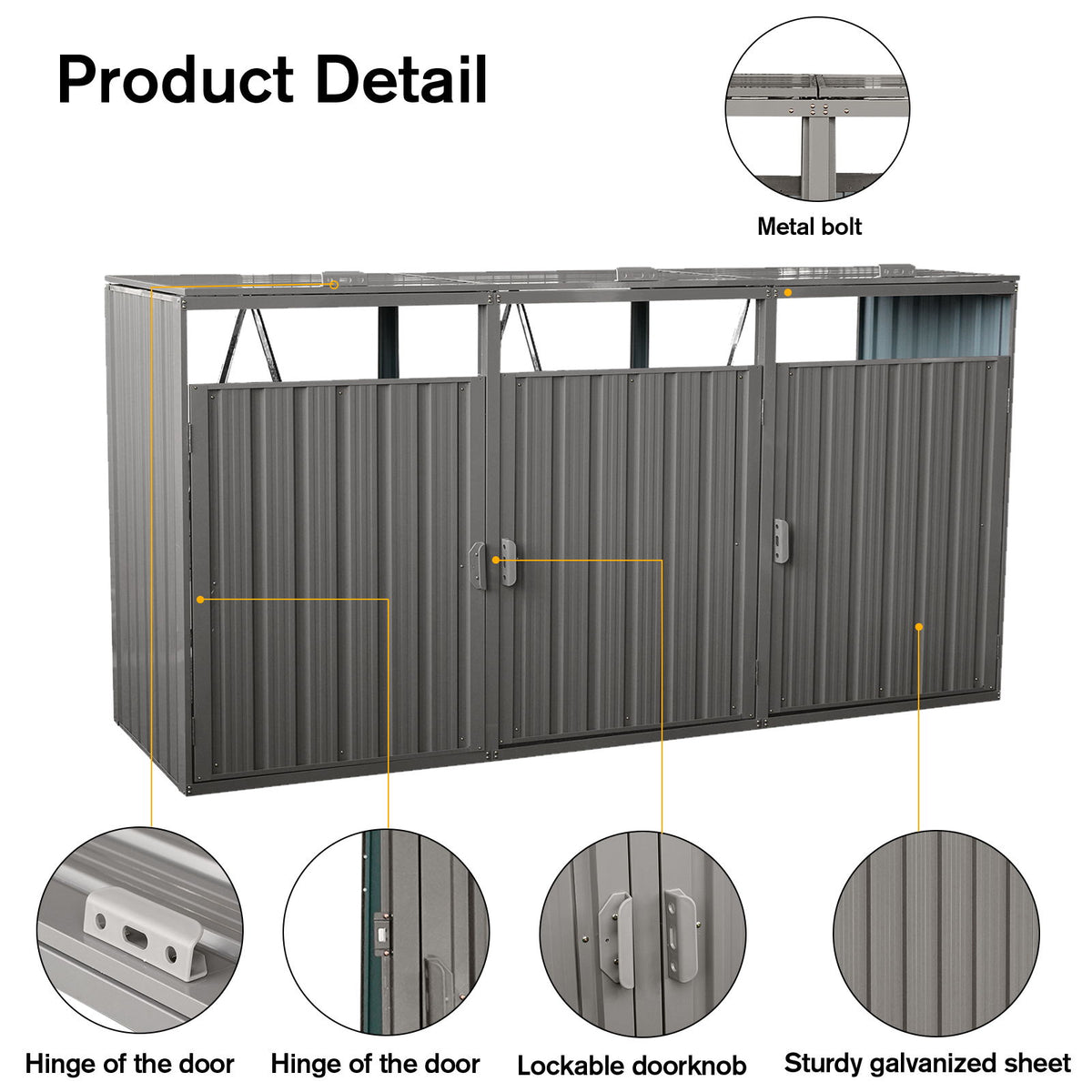 Garbage Bin Shed Stores 2 Trash Cans Metal Outdoor Bin Shed For Garbage Storage, Stainless Galvanized Steel, Bin Shed For Garden Yard Lawn
