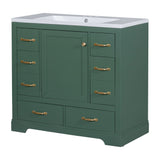 Modern Bathroom Vanity With Sink, 6 Drawers, Adjustable Shelf