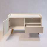TV Stand For TVs Up To 45" With Open Storage Shelf, Cable Management, 1 Door And 1 Drawer