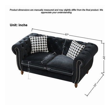 Chesterfield 3 And 2 Seater Upholstery Sofa With Roll Armrest & Nailhead Fabric Couch