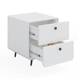 Modern Night Stand Storage Cabinet For Living Room Bedroom, Steel Cabinet With 2 Drawers, Bedside Furniture, Circular Handle - White