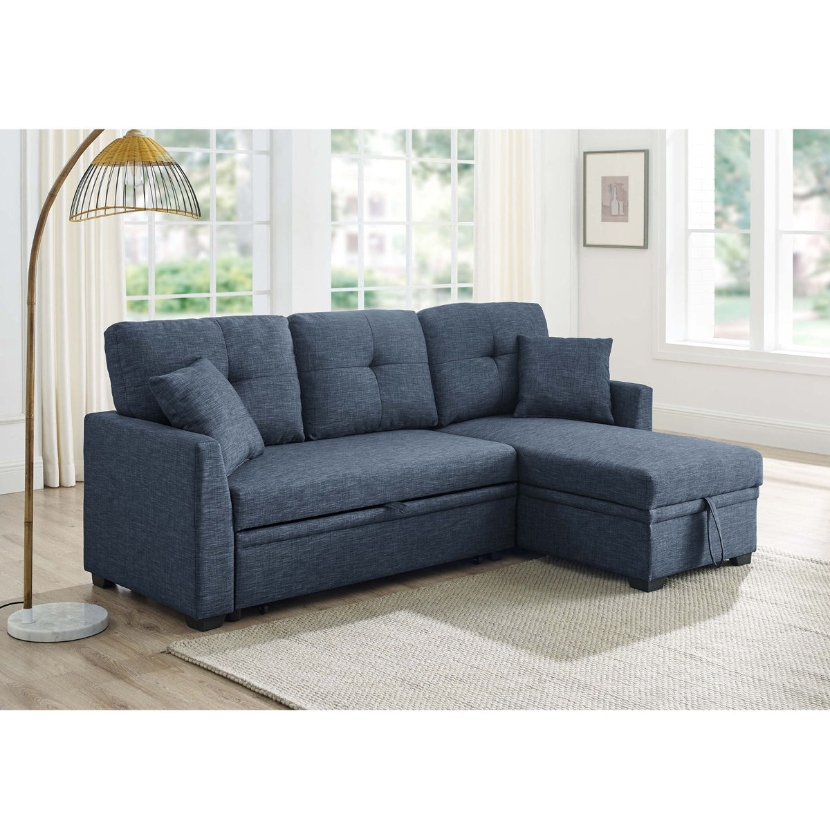 Upholstered Sectional & Pull Out Bed And Chaise Storage