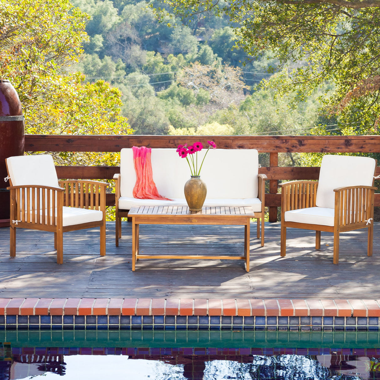 4 Piece Set Outdoor Chat Set With Water Resistant Cushions