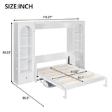 French Style Murphy Platform Bed With Shelf, Side Cabinets, Drawers And LED
