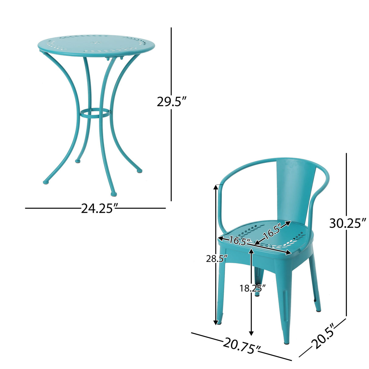 Lourdes - 3 Piece Metal Set - Teal