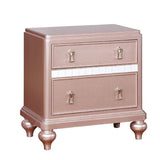 Nightstand With Mirror Accent Panels, 2 Drawer Design - Rose Gold