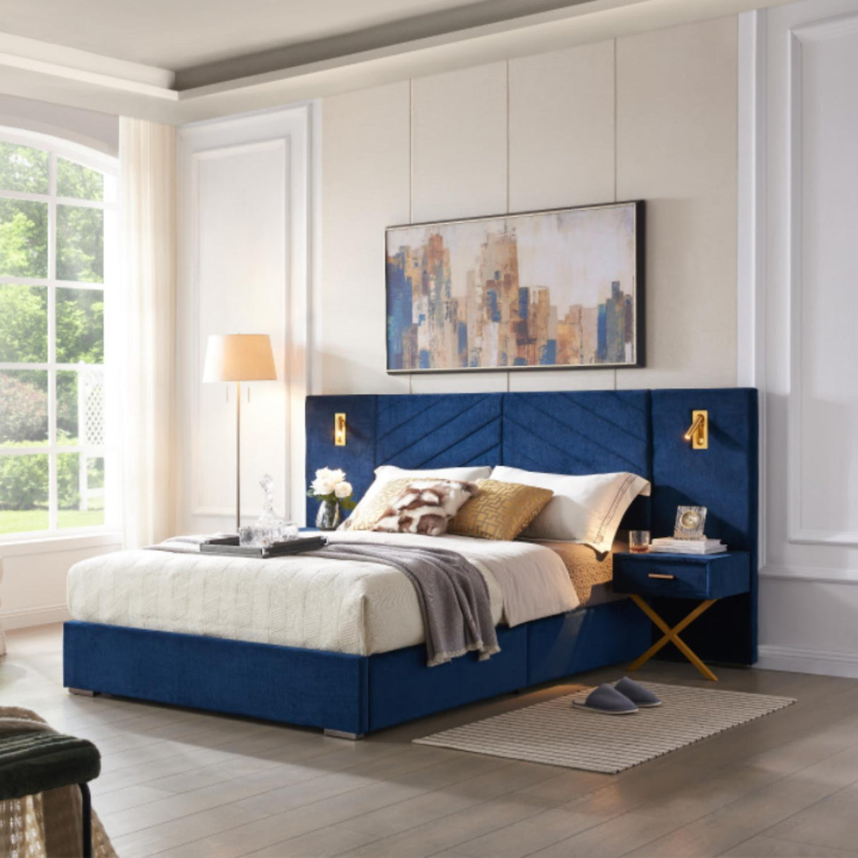 Comfortable Upholstered Bed With Vertical Channel Tufted Wingback Headboard