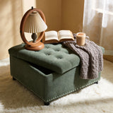 Square Tufted Storage Ottoman With Nailhead Trim
